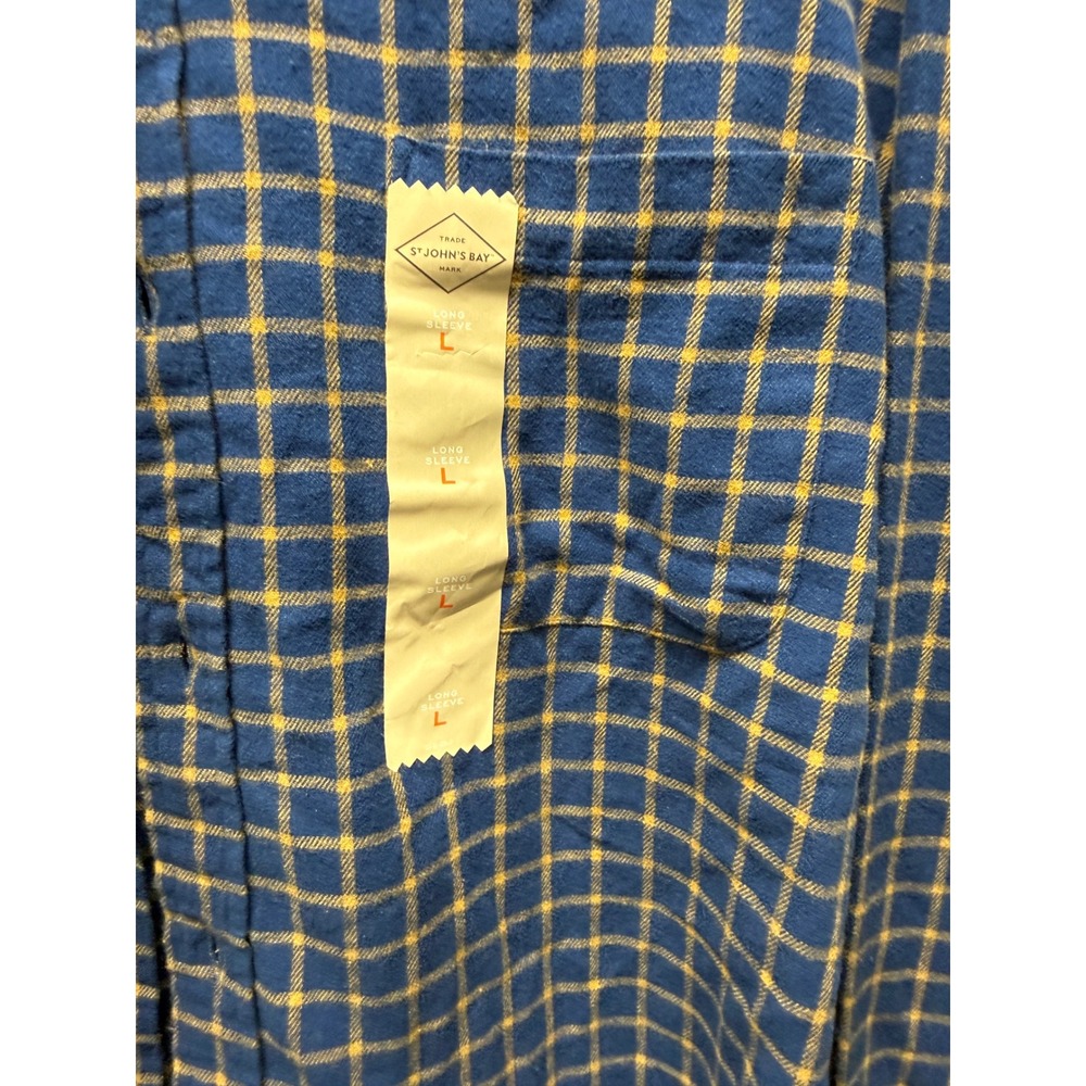 St Johns Bay Mens Super Soft Flannel Shirt Navy Blue Tan Grid FA23SJB1027A L - Picture 7 of 11